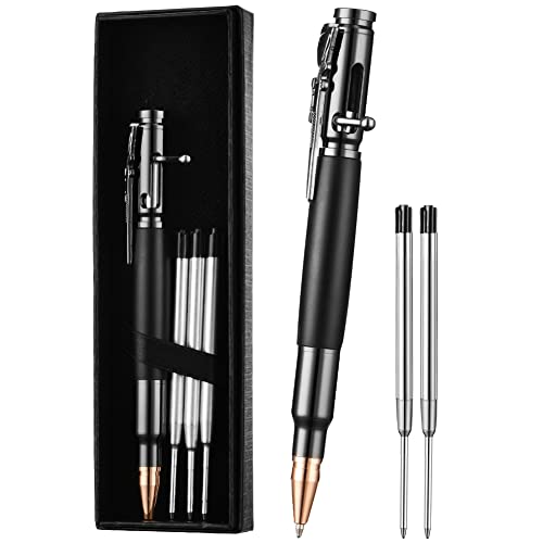 AUAUY Bolt Action Pen, Druckkugelschreiber mit 5 Auswechselbare Mine und Geschenk Box, 1mm Unterschrift Kugelschreiber für Papa, Tactical für Business Büroschreibstift Vatertagsgeschenk (Schwarz) von AUAUY