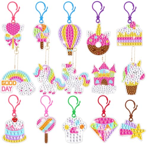 AUAUY Diamond Painting Kinder Set, 15pcs Einhorn Diamond Painting Anhänger, 5D Full Drill Diamond Painting Keychain Anhänger, DIY Diamond Painting Schlüsselanhänger Basteln Mädchen für Kindergeschenke AUAUY Diamond Painting Kinder Set, 15pcs Einhorn Diamond Painting Anhänger, 5D Full Drill Diamond Painting Keychain Anhänger, DIY Diamond Painting Schlüsselanhänger Basteln Mädchen für Kindergeschenke von AUAUY