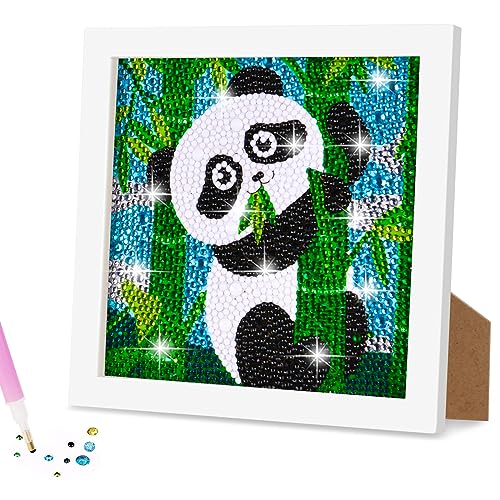 AUAUY Diamond Painting Kinder mit Holzrahmen, 5D DIY Diamond Painting Set, Malen Nach Zahlen Diamant Painting Kinder Mädchen Erwachsene, Diamant Painting Bilder Arts Craft für Home Wand Decor (Panda) von AUAUY