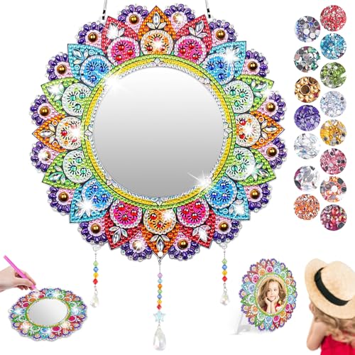 AUAUY Diamond Painting Spiegel Set, Geschenk Mädchen 6 7 8 9 10 11 Jahre, DIY 5D Diamantmalerei Schminkspiegel Bastelset Kinder Ab 6 jahr, Mädchen Geschenkideen Basteln für DIY Kinder Malen Dekoration von AUAUY