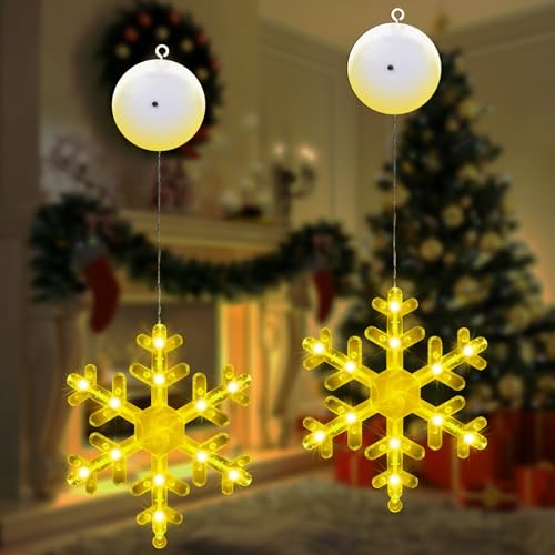 AUAUY LED Weihnachtsdeko Schneeflocke Leuchte, 2 Stück LED Fenster Hängende Lichterkette, Warmweiß Beleuchtung Weihnachtsbeleuchtung Batterie Betrieben für Innen Außen Weihnachtsfeier Fenster Deko von AUAUY
