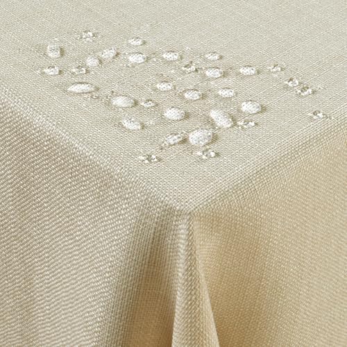AUAUY Leinenoptik Tischdecke, Abwaschbar Lotuseffekt Eckig 100 x 140 cm Tischtuch Leinendecke, Wasserabweisend Tafeldecke Tischwäsche Fleckschutz Pflegeleicht, Beige von AUAUY