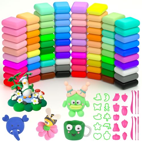 AUAUY Modelliermasse-Set, Knete Starter Set mit Schnitzwerkzeugen und Zubehörteilen, 84 Farben Lufttrocknende Magische Knete für Kinder, Geschenk für Jungen und Mädchen im Alter von 3-12 Jahren von AUAUY