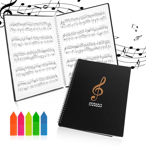 AUAUY Notenmappe für Notenblätter, Mappe für Notenblätter 30 Taschen, A4 Größe Musik Tabelle Datei Ordner mit Haftnotizen, Music Sheet Folder Konzer Chorfolder, Musik Noten Ordner für Musiker und Band von AUAUY