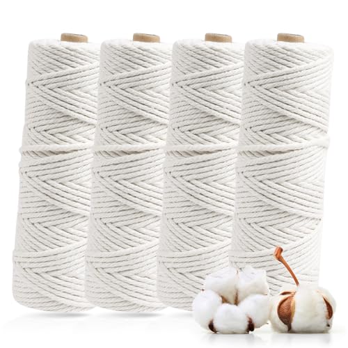 AUAUY Premium Makramee Garn, Baumwollgarn Makramee 4er Set, | 3mm x 50m | 100% Baumwolle | Makramee Baumwollgarn für DIY Handwerk, Hängepflanze, Boho Deko, Blumenampel, Pflanzenbügel von AUAUY