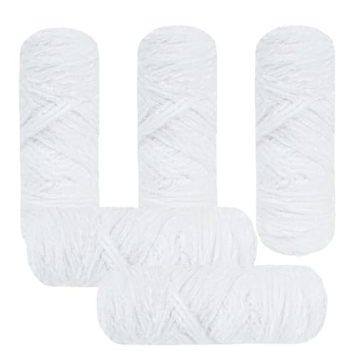 AUAUY Samtig Babywolle, Samt Wolle 500g(5×100g), Samt Chenille Garn, Kuschelweich Chenillegarn, Flauschige Weich Plüschwolle, Häkelgarn Wolle Zum Stricken & Häkeln Accessoire Kleidung Decken-Weiß von AUAUY