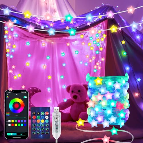 AUAUY Smart USB LED Stern Lichterkette Innen, 10M 66 LED Stern Lichterketten mit Fernbedienung, Farbwechsel Stern Lichterkette APP Musik fur Zimmer Party Hochzeit Weihnachtsbaum Outdoor Garten Deko AUAUY Smart USB LED Stern Lichterkette Innen, 10M 66 LED Stern Lichterketten mit Fernbedienung, Farbwechsel Stern Lichterkette APP Musik fur Zimmer Party Hochzeit Weihnachtsbaum Outdoor Garten Deko von AUAUY