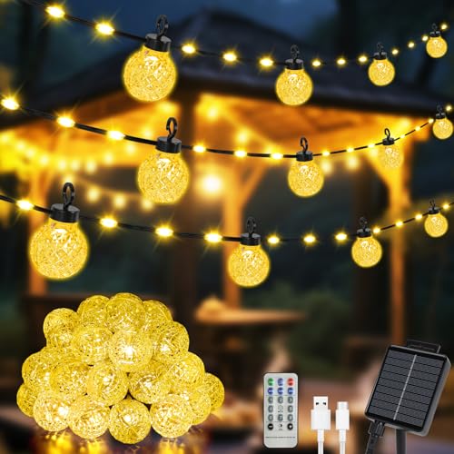 AUAUY Solar Lichterkette Außen, Warmweiß mit 25 Glühbirnen-12M 100 LED Lichterkette mit Fernbedienung, USB Aufladbar, IP65, 8 Mode, Wetterfest Solarlichterkette für Outdoor Garten Terrasse Balkon Deko AUAUY Solar Lichterkette Außen, Warmweiß mit 25 Glühbirnen-12M 100 LED Lichterkette mit Fernbedienung, USB Aufladbar, IP65, 8 Mode, Wetterfest Solarlichterkette für Outdoor Garten Terrasse Balkon Deko von AUAUY