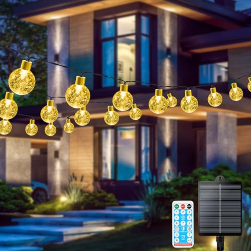 AUAUY Solar Lichterkette Aussen Wetterfest, 11M 60 LED 8 Modi IP65 Solarlichterkette Kristall Kugeln Außen/Innen Lichter Beleuchtung für Balkon Terassen Garten Bäume Weihnachten Party Fenster-Warmweiß von AUAUY