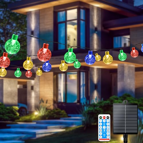AUAUY Solar Lichterkette Aussen Wetterfest, 11M 60 LED 8 Modi IP65 Solarlichterkette Kristall Kugeln Außen/Innen Lichter Beleuchtung für Balkon Terassen Garten Bäume Weihnachten Partys Fenster-Bunt von AUAUY