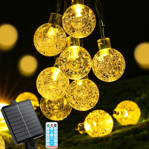 AUAUY Solar Lichterkette Aussen Wetterfest, 7M 50 LED 8 Modi IP65 Solarlichterkette Kristall Kugeln Außen/Innen Lichter Beleuchtung für Balkon Terassen Garten Bäume Weihnachten Partys Fenster-Warmweiß von AUAUY