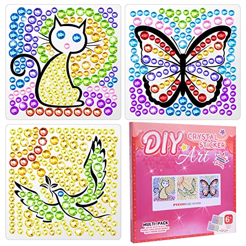 AUAUY Suncatcher Gem Art Kit für Kinder, 3 Themen-FensterkunstKinder-Bastel- und, Diamond Painting Set, Geburtstagsgeschenkidee und Edelsteinkunst, tolle Geschenke für Mädchen und Jungen ab 6 Jahren von AUAUY