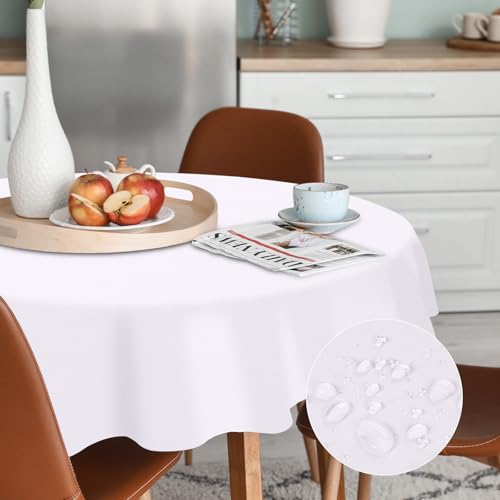 AUAUY Tischdecke Rund 140cm, Fleckschutz Abwaschbar Wasserabweisend Tischdecke Weihnachten Tischtuch, Polyester Tischtuch für Esszimmer, Garten, Party, Hochzeiten oder Haushal-Weiß AUAUY Tischdecke Rund 140cm, Fleckschutz Abwaschbar Wasserabweisend Tischdecke Weihnachten Tischtuch, Polyester Tischtuch für Esszimmer, Garten, Party, Hochzeiten oder Haushal-Weiß von AUAUY