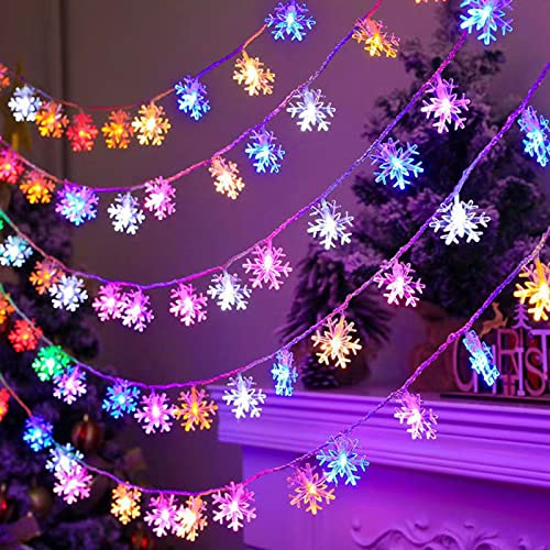 AUAUY Weihnachten Schneeflocke Lichterketten, 6M/19.6 ft 40 LED Batteriebetriebene Lichterketten, 2 Modi Wasserdichte für Innen-Außen-Hochzeitsfeier Neujahr Garten Weihnachtsdekoration (Bunt) von AUAUY