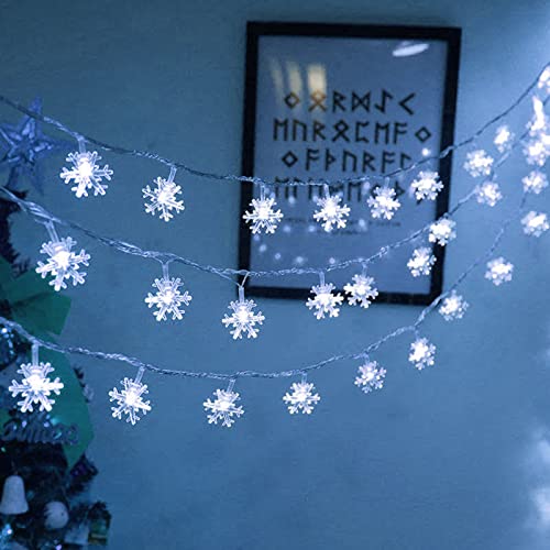 AUAUY Weihnachten Schneeflocke Lichterketten, 6M/19.6 ft 40 LED Batteriebetriebene Lichterketten, 2 Modi Wasserdichte für Innen-Außen-Hochzeitsfeier Neujahr Garten Weihnachtsdekoration (Kaltweiß) von AUAUY