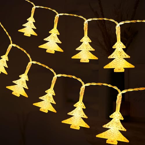 AUAUY Weihnachtsbaum-Lichterketten, 6M/19.6 ft 40 LED Batteriebetriebene Lichterketten, 2 Modi Wasserdichte für Innen-Außen-Hochzeitsfeier Neujahr Garten Weihnachtsdekoration (Warmweiß) von AUAUY