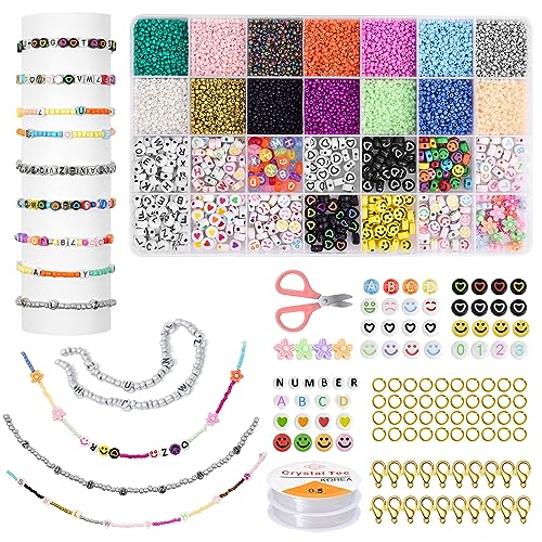 AUAUY 7280PCS 3mm Bunte Glasperln Selber Machen Set, DIY Geschenkidee Perlen zum Auffädeln Set mit Buchstabenperlen Schere...,Schmuckherstellung Handwerk für Erwachsene Kinder Weihnachten, Geburtstage von AUAUY