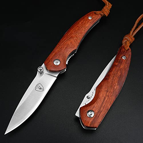 AUBEY Taschenmesser Klein, Scharfes Klappmesser Mini Messer mit 440 Stahl Klinge, Holzgriff, Liner Lock - EDC Messer Pocket Knife für Outdoor Survival Jagd Angeln Geschenk Sammeln von AUBEY