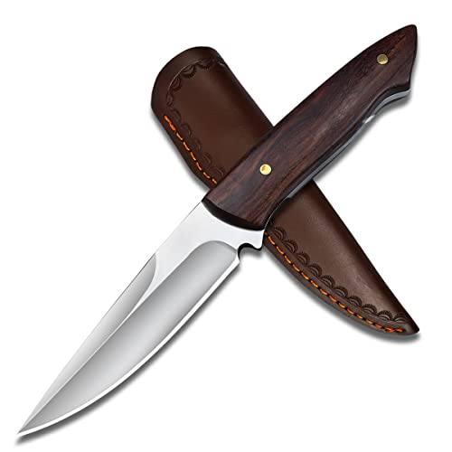 AUBEY Jagdmesser Outdoor mit Messerscheide, Feststehend Full Tang Survival Messer Bushcraft Messer mit Holzgriff, 440 Stahl Klinge Extra Scharf, Survivalmesser für Camping Angeln von AUBEY