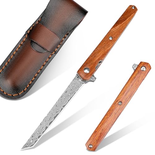 AUBEY Tanto Messer Klappmesser Damast Taschenmesser Hochwertig mit Damaststahl Klinge, Holzgriff, Messerscheide, Scharf Folding Knife Einhandmesser für EDC Männer Sammeln Geschenk AUBEY Tanto Messer Klappmesser Damast Taschenmesser Hochwertig mit Damaststahl Klinge, Holzgriff, Messerscheide, Scharf Folding Knife Einhandmesser für EDC Männer Sammeln Geschenk von AUBEY