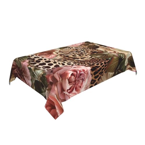 AUBKFELD Gestreifte Tischdecke mit Rosen- und Leopardenmuster, 183 x 137 cm, rechteckig, Stoff, Tischdecke, dekorativ für Picknick, Küche, Esszimmer, Party von AUBKFELD