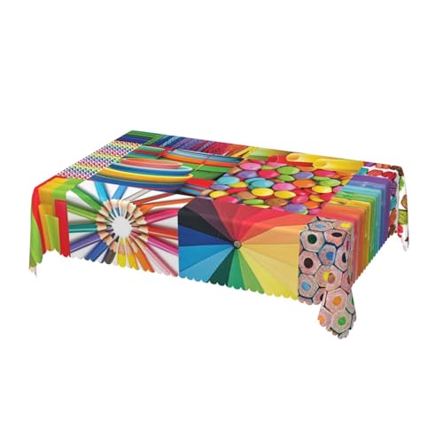 AUBKFELD Rechteckige Tischdecke mit buntem Collage-Muster, mit Spitzenrand, Polyester, wasserabweisend, wiederverwendbar, Tischdecke für Picknick, Küche, Urlaub, Party, 183 x 137 cm von AUBKFELD