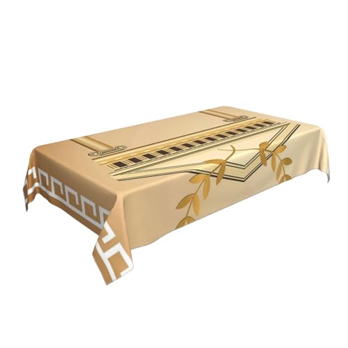 AUBKFELD Tischdecke, antikes Gebäude mit römischem Olivenzweig und griechischem Druck, rechteckig, 140 x 90 cm, Urlaubstischdecke, Stofftischdecke, dekorativ für Picknick, Küche, Esszimmer, Party von AUBKFELD