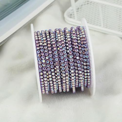 2 mm Kristall-AB-Strass-Cup-Kette, bunte Glasunterseite, zum Aufnähen, Kristall-Becherkette, Bekleidung, Strassbesatz, DIY-Kleid von AUCBGJQCPM
