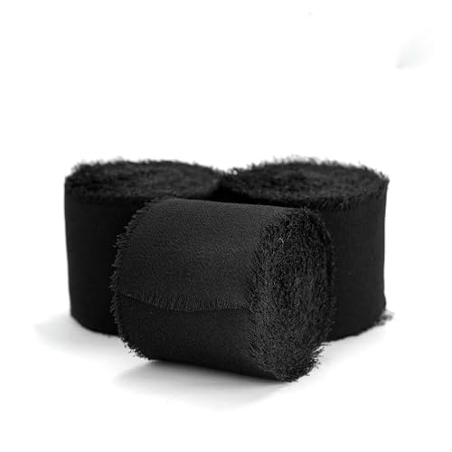 3 Rollen cremeweiß/schwarzes handgefertigtes Chiffonband für Geschenke, Verpackungen, Hochzeitseinladungen, Brautsträuße, Dekorationen von AUCBGJQCPM