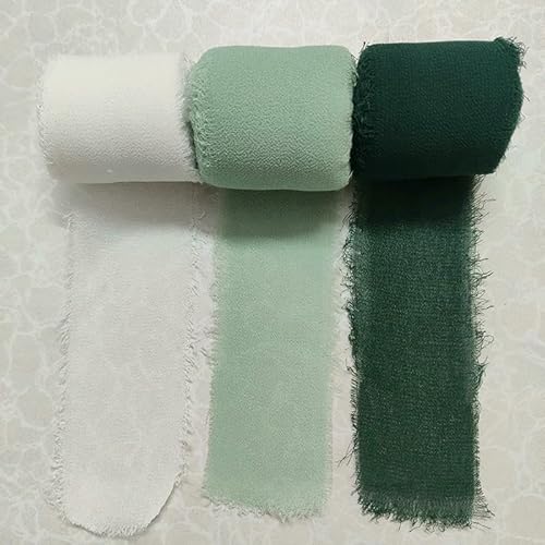 3 Rollen handgefertigtes Fransen-Chiffon-Seidenband Gaze weiß & grün Bänder Set für Hochzeitsgeschenke Verpackung DIY Dekorationen 3 Rollen handgefertigtes Fransen-Chiffon-Seidenband Gaze weiß & grün Bänder Set für Hochzeitsgeschenke Verpackung DIY Dekorationen von AUCBGJQCPM