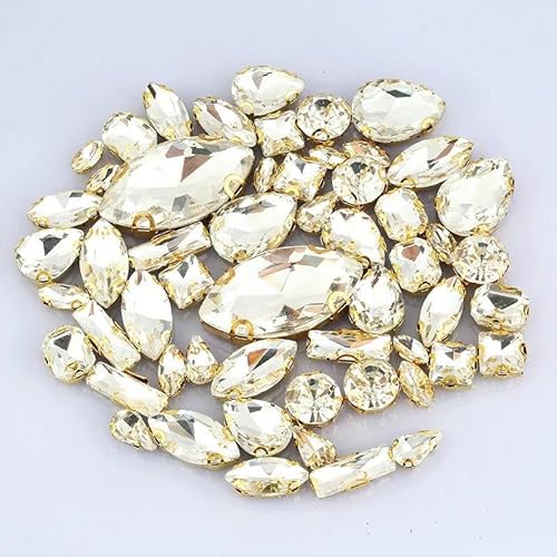 55 Stück gemischte Formen, gemischte Größen, Kristall-Strasssteine zum Aufnähen, Silber/Gold, Krallenfassungen, Nähen, Glas-Strass für DIY-Kleidung von AUCBGJQCPM