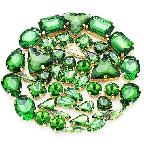 Glasstrasssteine zum Aufnähen in verschiedenen Formen, Goldklaue, Kristallschnalle, DIY-Hochzeitsdekoration, Zubehör, 50 Stück/Beutel von AUCBGJQCPM