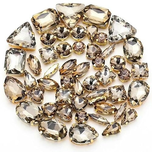 Glasstrasssteine zum Aufnähen in verschiedenen Formen, Goldklaue, Kristallschnalle, DIY-Hochzeitsdekoration, Zubehör, 50 Stück/Beutel von AUCBGJQCPM