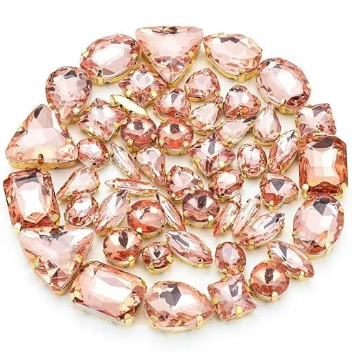 Glasstrasssteine zum Aufnähen in verschiedenen Formen, Goldklaue, Kristallschnalle, DIY-Hochzeitsdekoration, Zubehör, 50 Stück/Beutel von AUCBGJQCPM