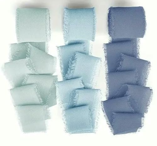 Mix 3 Rollen 5 m handgefertigtes Fransenband Chiffon Seidenband Gaze weiß & grün Bänder Set für Hochzeitsgeschenke Verpackung DIY Dekorationen von AUCBGJQCPM
