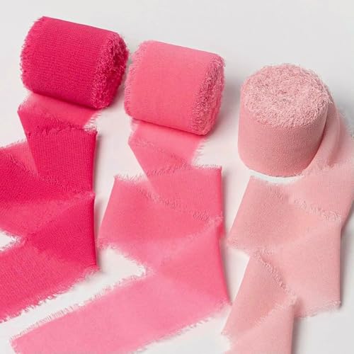 Mix 3 Rollen 5 m handgefertigtes Fransenband Chiffon Seidenband Gaze weiß & grün Bänder Set für Hochzeitsgeschenke Verpackung DIY Dekorationen von AUCBGJQCPM