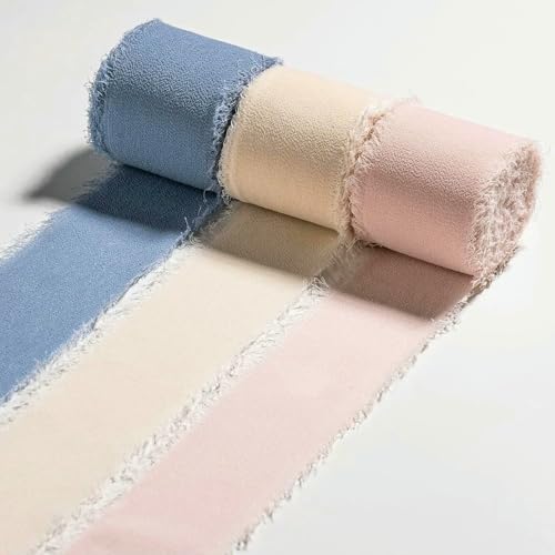 Mix 3 Rollen 5 m handgefertigtes Fransenband Chiffon Seidenband Gaze weiß & grün Bänder Set für Hochzeitsgeschenke Verpackung DIY Dekorationen von AUCBGJQCPM