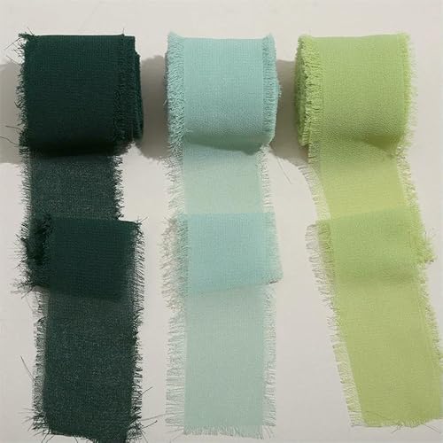Mix 3 Rollen 5 m handgefertigtes Fransenband Chiffon Seidenband Gaze weiß & grün Bänder Set für Hochzeitsgeschenke Verpackung DIY Dekorationen von AUCBGJQCPM