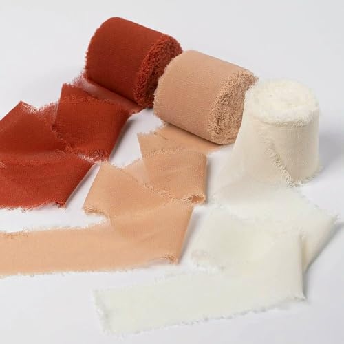 Mix 3 Rollen 5 m handgefertigtes Fransenband Chiffon Seidenband Gaze weiß & grün Bänder Set für Hochzeitsgeschenke Verpackung DIY Dekorationen von AUCBGJQCPM