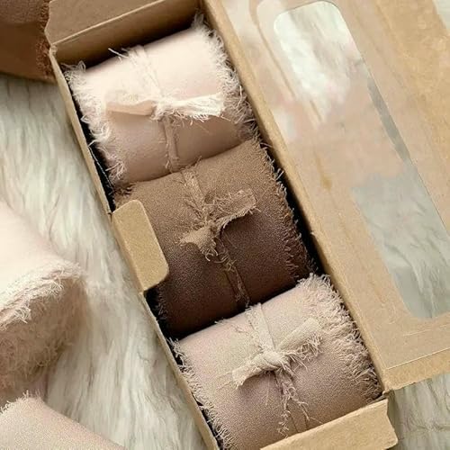Mix 3 Rollen 5 m handgefertigtes Fransenband Chiffon Seidenband Gaze weiß & grün Bänder Set für Hochzeitsgeschenke Verpackung DIY Dekorationen von AUCBGJQCPM
