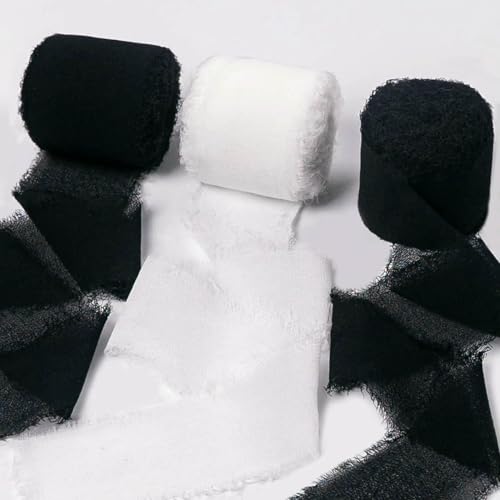 Mix 3 Rollen 5 m handgefertigtes Fransenband Chiffon Seidenband Gaze weiß & grün Bänder Set für Hochzeitsgeschenke Verpackung DIY Dekorationen von AUCBGJQCPM