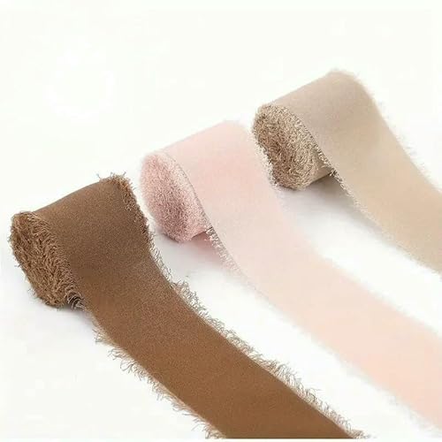 Mix 3 Rollen 5 m handgefertigtes Fransenband Chiffon Seidenband Gaze weiß & grün Bänder Set für Hochzeitsgeschenke Verpackung DIY Dekorationen von AUCBGJQCPM