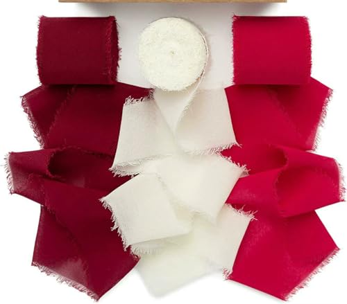 Mix 3 Rollen 5 m handgefertigtes Fransenband Chiffon Seidenband Gaze weiß & grün Bänder Set für Hochzeitsgeschenke Verpackung DIY Dekorationen von AUCBGJQCPM