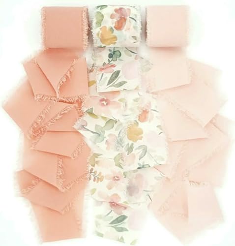 Mix 3 Rollen 5 m handgefertigtes Fransenband Chiffon Seidenband Gaze weiß & grün Bänder Set für Hochzeitsgeschenke Verpackung DIY Dekorationen von AUCBGJQCPM