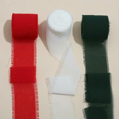 Mix 3 Rollen 5 m handgefertigtes Fransenband Chiffon Seidenband Gaze weiß & grün Bänder Set für Hochzeitsgeschenke Verpackung DIY Dekorationen von AUCBGJQCPM
