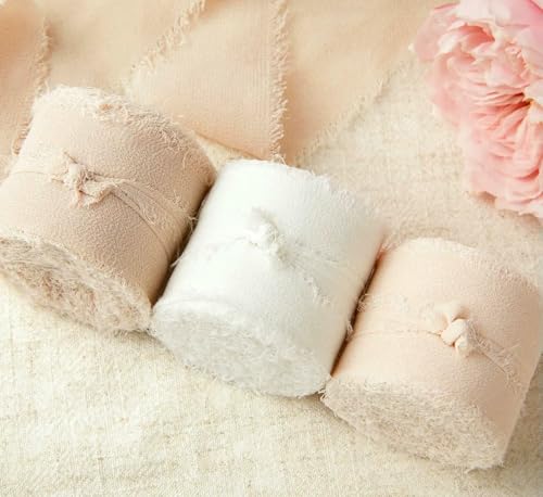 Mix 3 Rollen 5 m handgefertigtes Fransenband Chiffon Seidenband Gaze weiß & grün Bänder Set für Hochzeitsgeschenke Verpackung DIY Dekorationen von AUCBGJQCPM