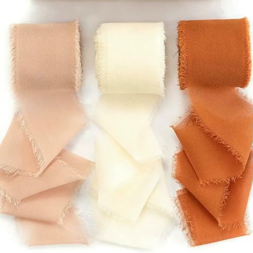 Mix 3 Rollen 5 m handgefertigtes Fransenband Chiffon Seidenband Gaze weiß & grün Bänder Set für Hochzeitsgeschenke Verpackung DIY Dekorationen von AUCBGJQCPM