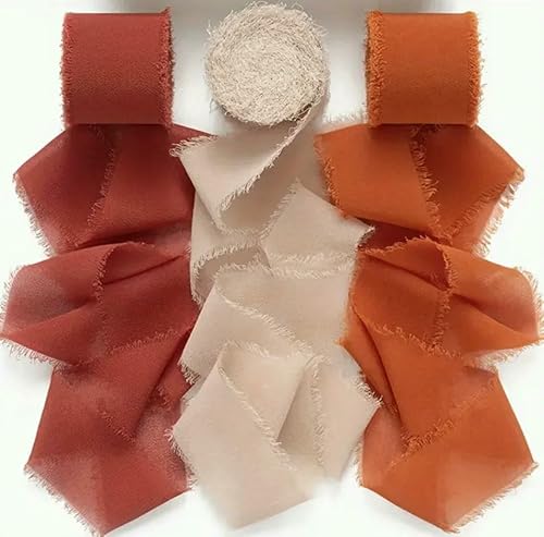Mix 3 Rollen 5 m handgefertigtes Fransenband Chiffon Seidenband Gaze weiß & grün Bänder Set für Hochzeitsgeschenke Verpackung DIY Dekorationen von AUCBGJQCPM