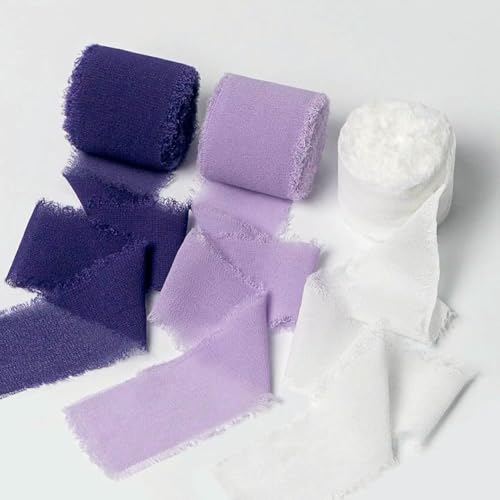 Mix 3 Rollen 5 m handgefertigtes Fransenband Chiffon Seidenband Gaze weiß & grün Bänder Set für Hochzeitsgeschenke Verpackung DIY Dekorationen von AUCBGJQCPM