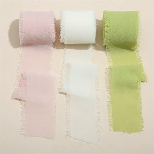 Mix 3 Rollen 5 m handgefertigtes Fransenband Chiffon Seidenband Gaze weiß & grün Bänder Set für Hochzeitsgeschenke Verpackung DIY Dekorationen von AUCBGJQCPM